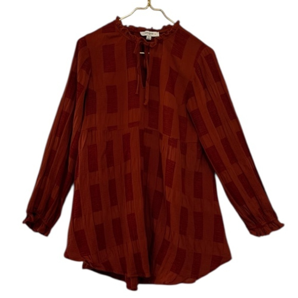 Umgee Chenille Babydoll Tunic Top Dress Rust Split Neck Long Sleeve XL - Picture 13 of 13